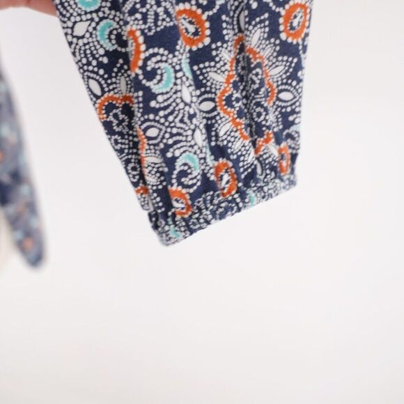 Ann Taylor Loft Blue Teal V-Neck Long Sleeve Floral Paisley Top Small Rayon - Picture 3 of 9